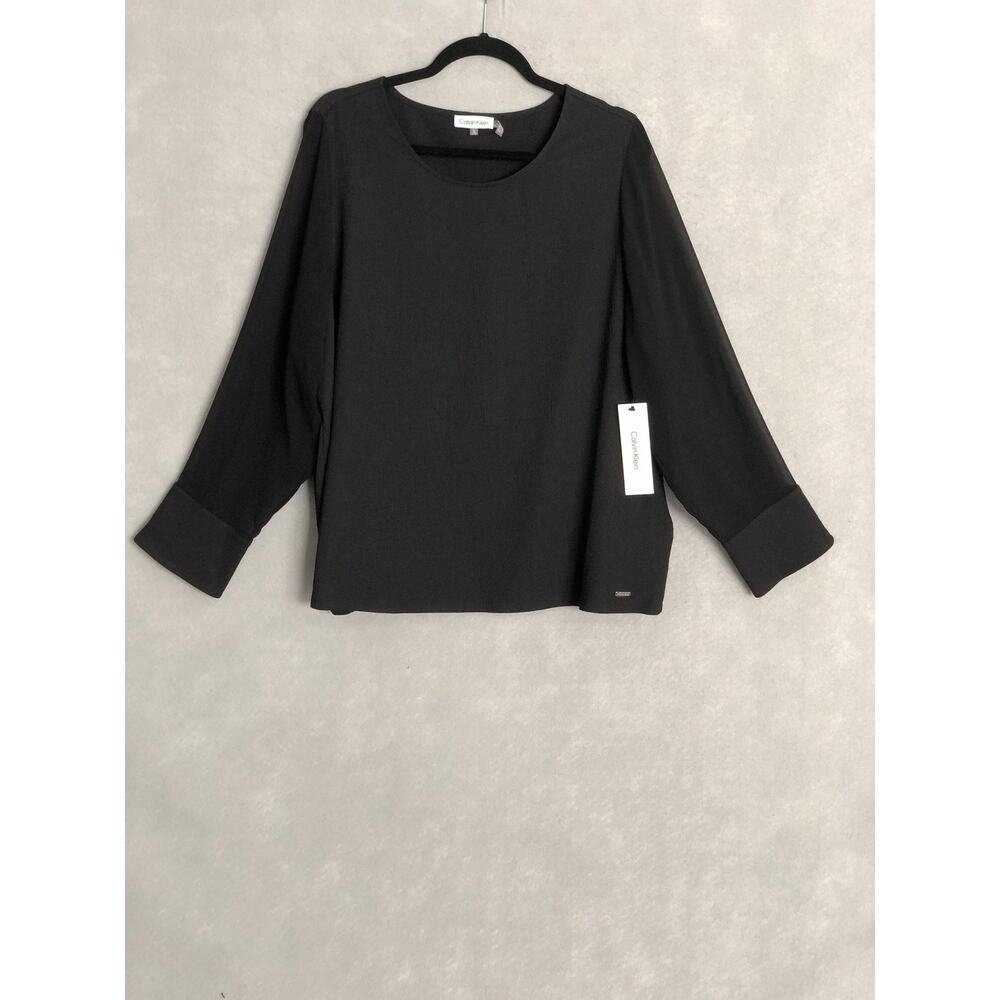 Calvin Klein Matte Jersey Top Women's 1X Long Sleeve Black NEW